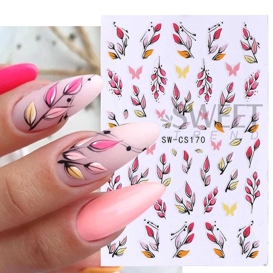 Autumn Pumpkin Nails Adhesive Stickers Fall Maple Leaf Flower Holly Element Decal Winter Adhesive Sliders Manicure Supplies TipsXJ240814