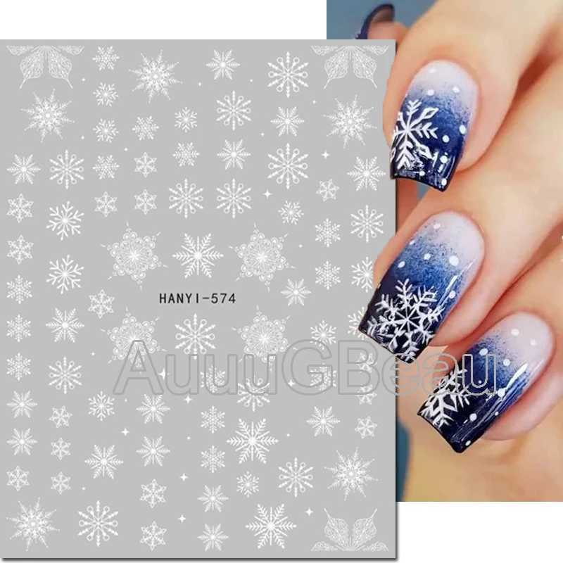Nail Art 3d Decals Shining Glitters Winter Christmas Snowflakes Back Glue Nail Stickers Decoration For Nail Tips BeautyXJ240814
