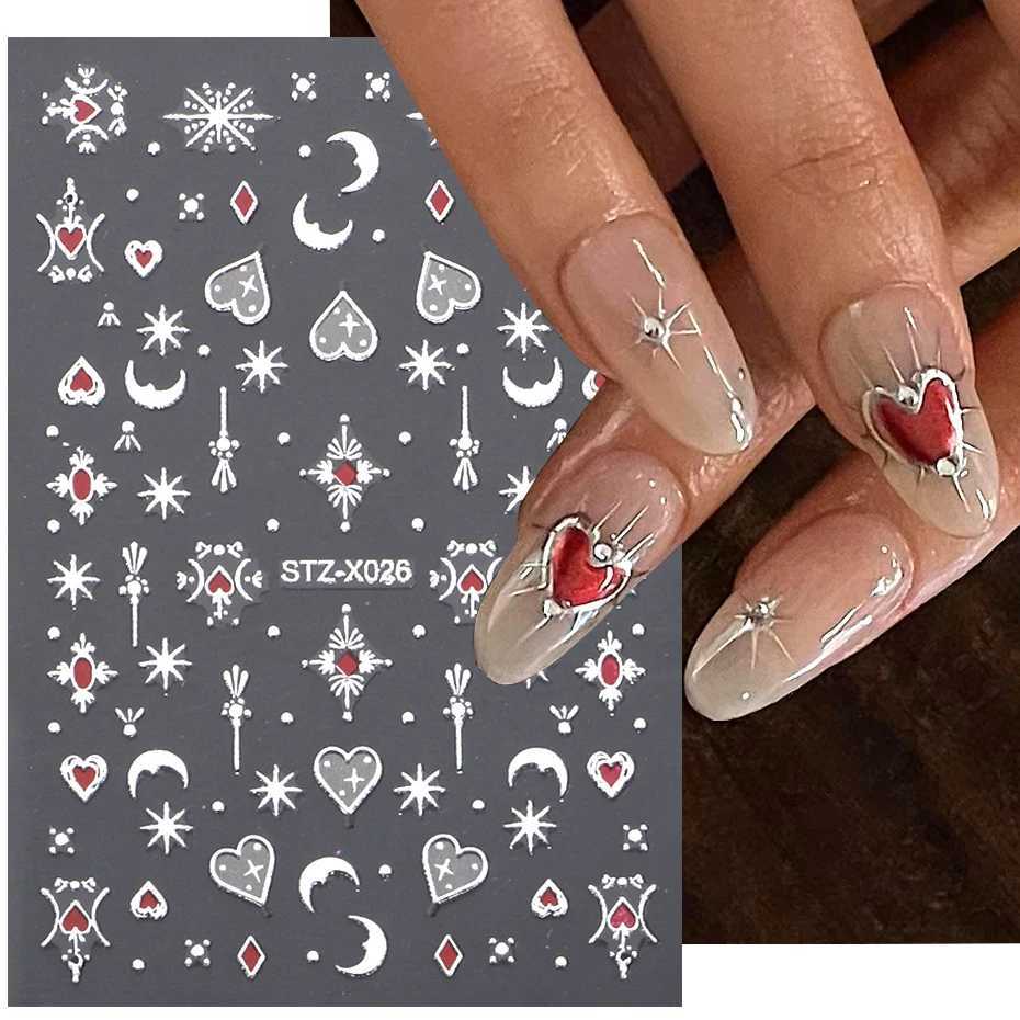 3D Silver Metallic Line Chrome Nail Sticker French Stripe Line Flame Metal Liquid Slider Heart Star Aesthetic Y2K DecalsXJ240814