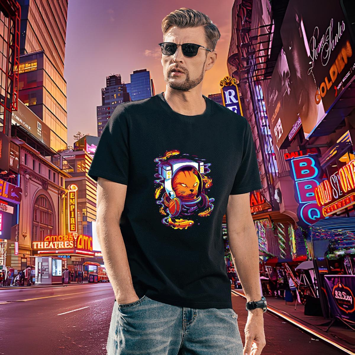 Popular Mens T Shirts cat Breathable Crew Neck Anime Printing Street Cartoon Print 230g Pure Cotton Tshirts Fashion Design Tees