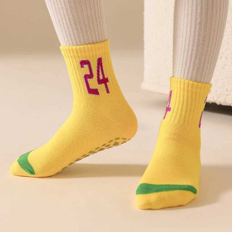6 pairs of anti slip childrens floor socks trampoline socks all season solid color digital trend student indoor socks W240814