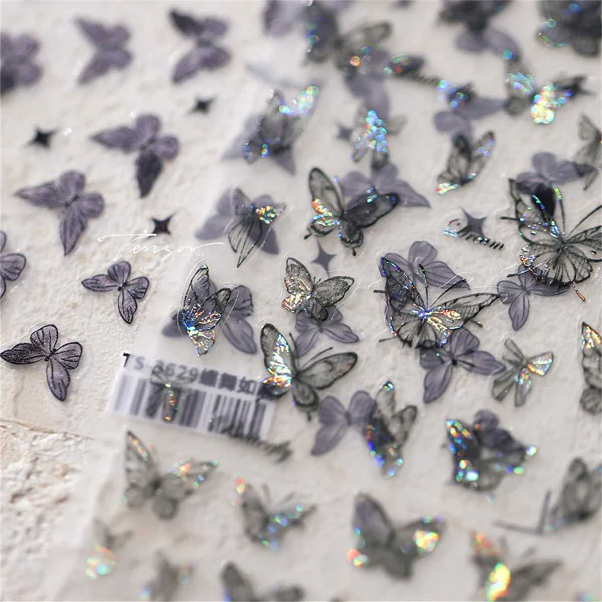 1pcs 5D Japanese Black Butterfly Nail Art Stickers Glitter Shiny Kawaii Self Adhesive Manicure Decorations Tool Decals AccessoryXJ240814