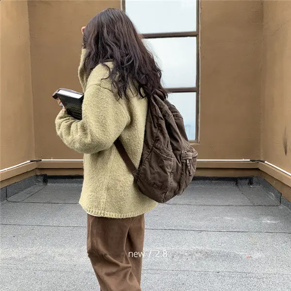 Vintage Backpack for Women Preppy Style Canvas Women Rucksack Zipper Casual Medium-Capacity European-American Style Female Bag 240813