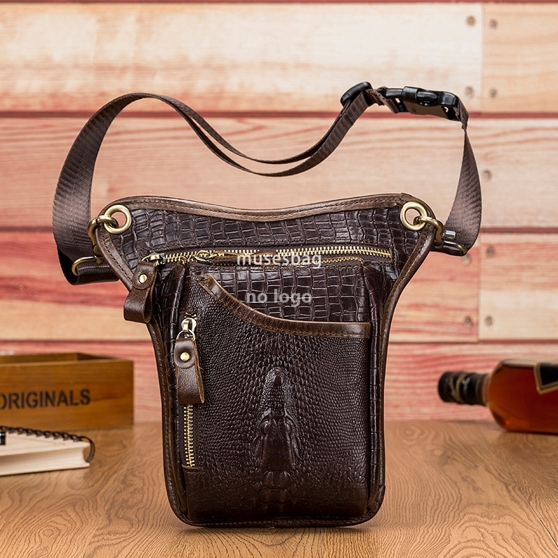 First layer cowhide men's motorcycle leg bag retro alligator leather motorcycle riding waist hanging bag