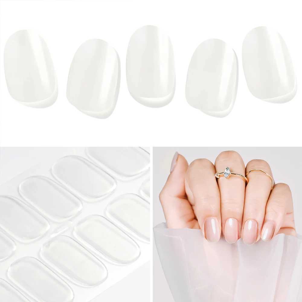 16 Tips Semi Cured Gel Nail Sticker Long-Lasting Nail Wraps Adhesive Press on Nails Sticker UV/LED Lamp Cured Glitter Nail DecalXJ240814