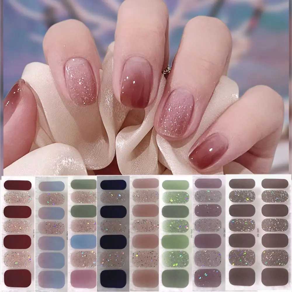 14Tip Semi Cured Gel Nail Stickers DIY NAil Art Foil Glittering Nail Art Stickers Self-Adhesive Simple Gel Full Nail Wrap MakingXJ240814