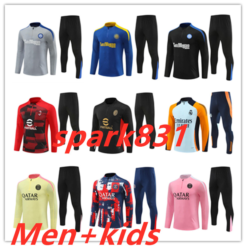 New 24 25 AC Half Zipper Jacket Soccer tracksuit 2024 inter Football training set Men and kids chandal jogging Survetement kits