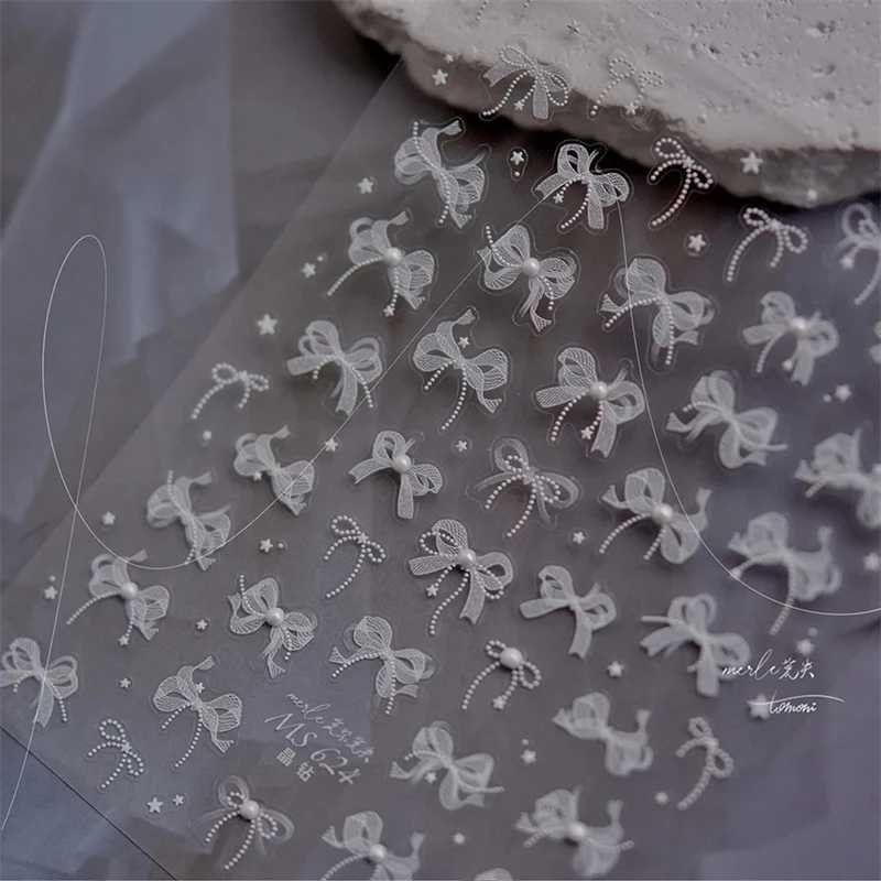1Sheet Luxury Crystal diamond Nail Charms Stickers Lace Bow Self Adhesive Sticker For Nails Ribbon Decals Nail Decorations PartsXJ240814