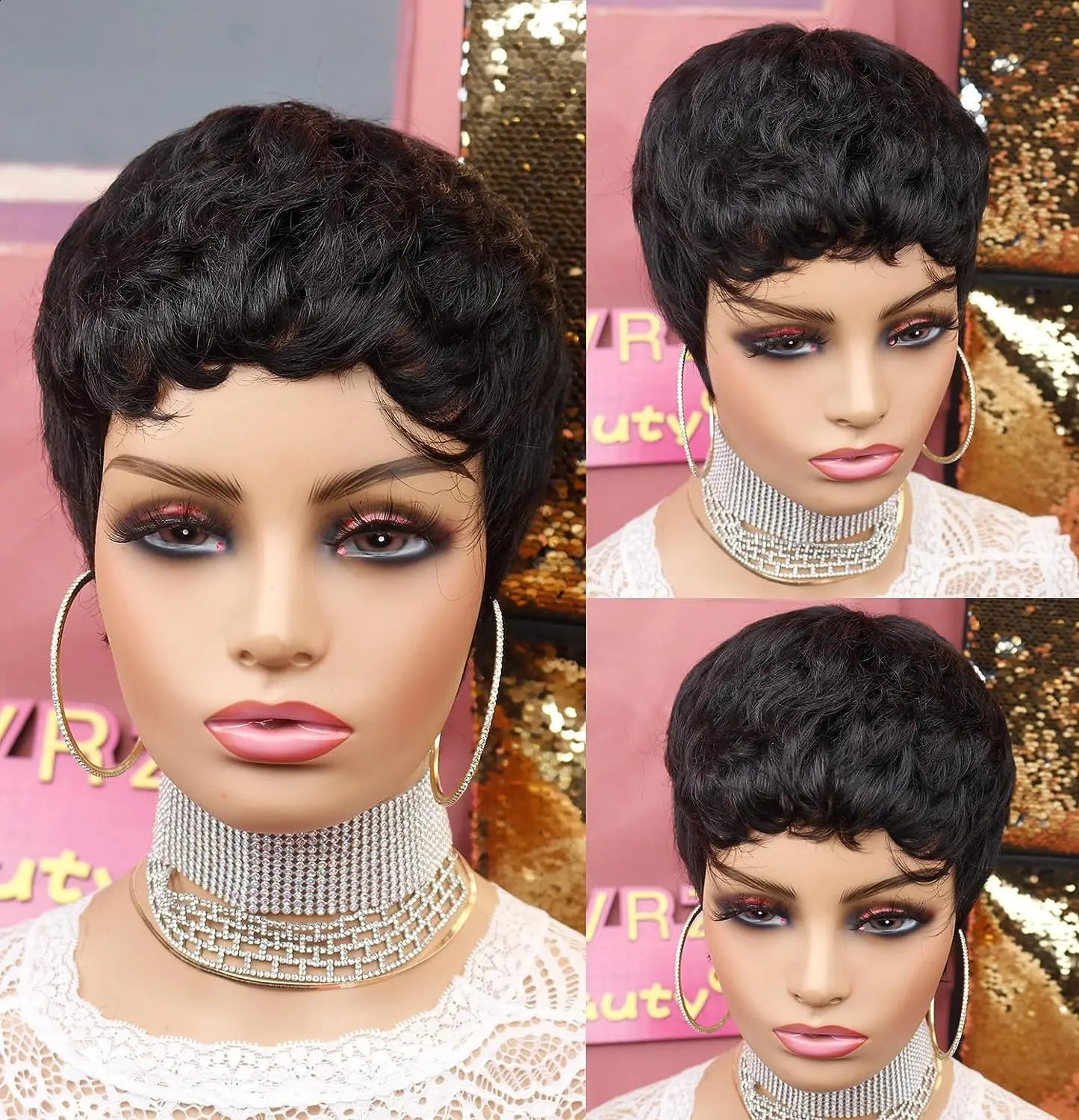 Short Pixie Cut Wigs for Black Women Pixie Wigs for Black Women Pixie Cut Short Synthetic Black Wavy Layered Wigs 240805