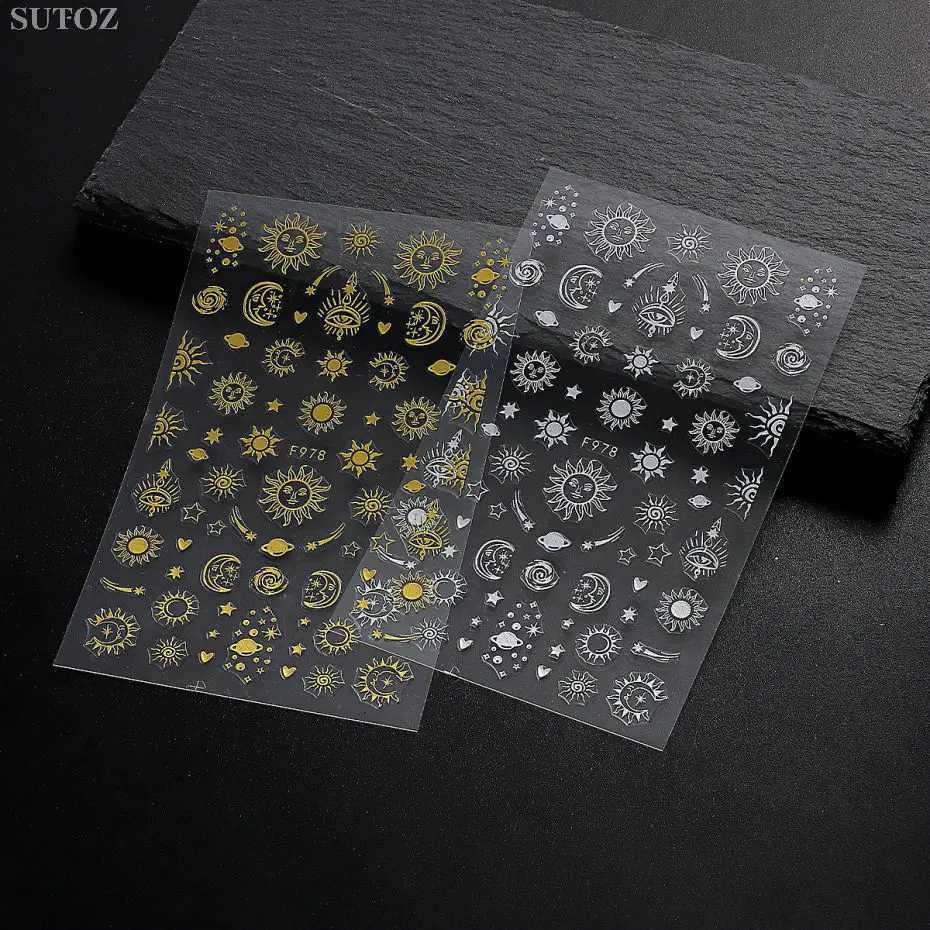 Metal Adhesive Stickers For Nails Sun Moon Eye Runes DIY Design Retro Bohemian Style Nail Art Decal Manicure Accessories #F978XJ240814