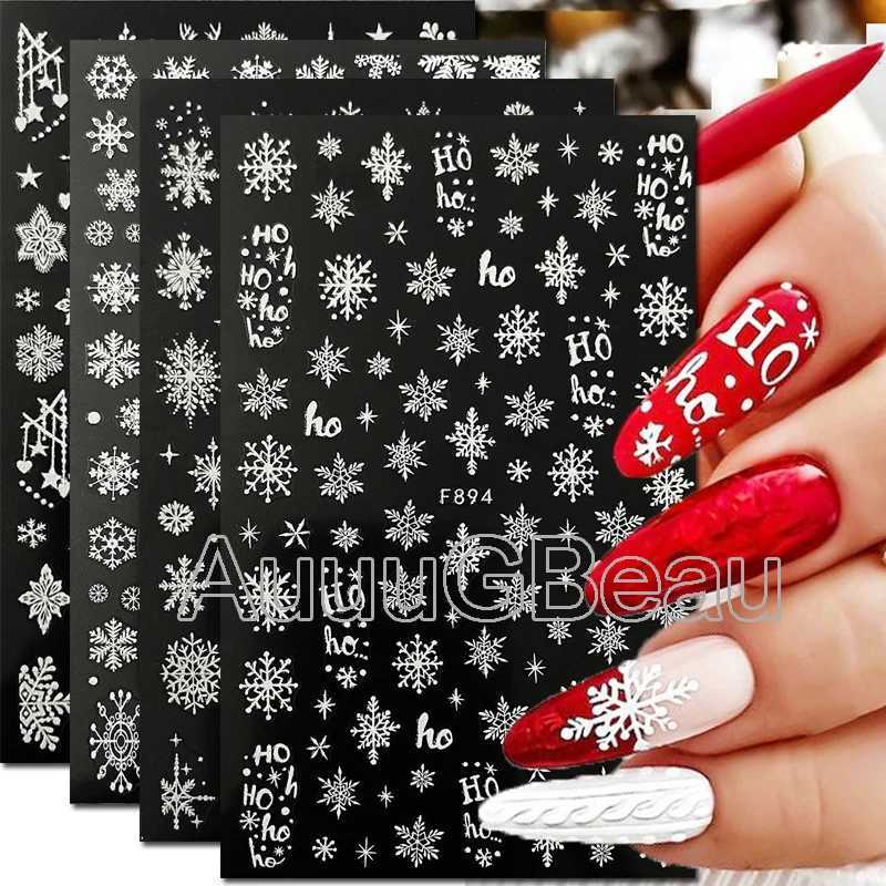 Nail Art 3d Decals Shining Glitters Winter Christmas Snowflakes Back Glue Nail Stickers Decoration For Nail Tips BeautyXJ240814