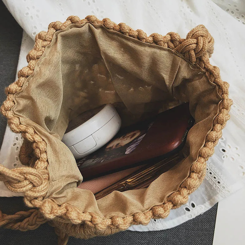Women HandWoven Crossbody Shoulder Bag Underarm Clutch Knitted Bucket Beach Bags Ladies Summer Travel Small Handbag Purse bolsa 240814
