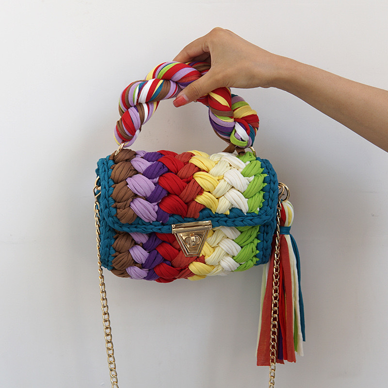 Designer Bags Lady Shoulder Bag Handmade Crochet Bag Woven Bag Fabric Strip Luxury Cross Body Designer Handbag Purses for Women Tote Bags