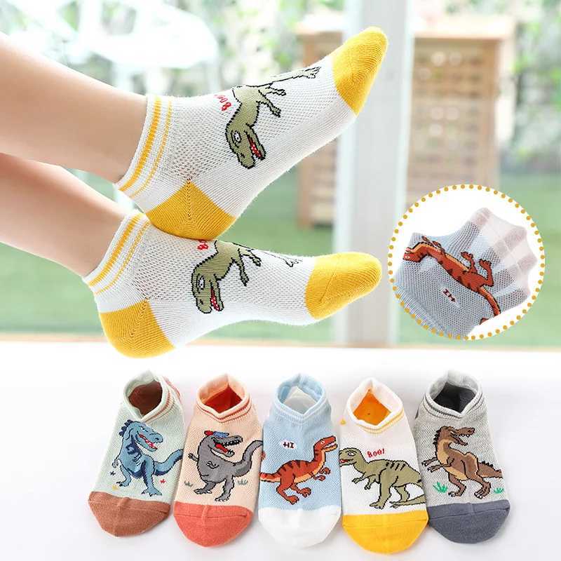 5 pairs/batch of boys dinosaur socks 2024 new summer comfortable breathable casual soft childrens socks student sports socks 1-12 years W240814