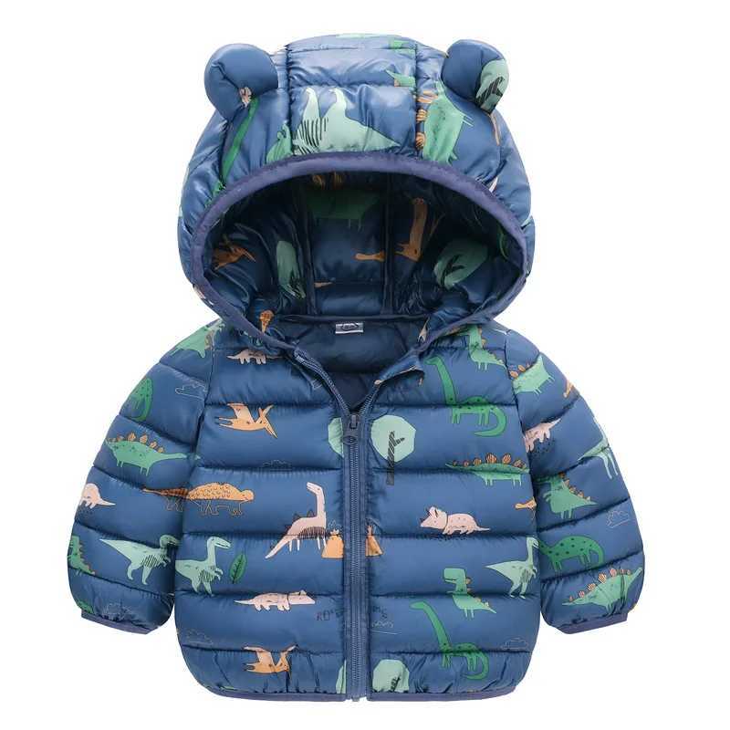 Childrens down cotton jacket 2024 new cartoon cute winter autumn hooded thick warm childrens boys and girls clothing jacket 0-5y W240814