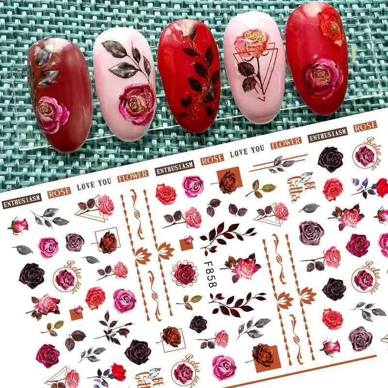 New Rose Flower 3D Nail Sticker Accesories Nail Art Decoration Self-pressing On Manicure Sticker Ladies Manicure Supplies DecalsXJ240814