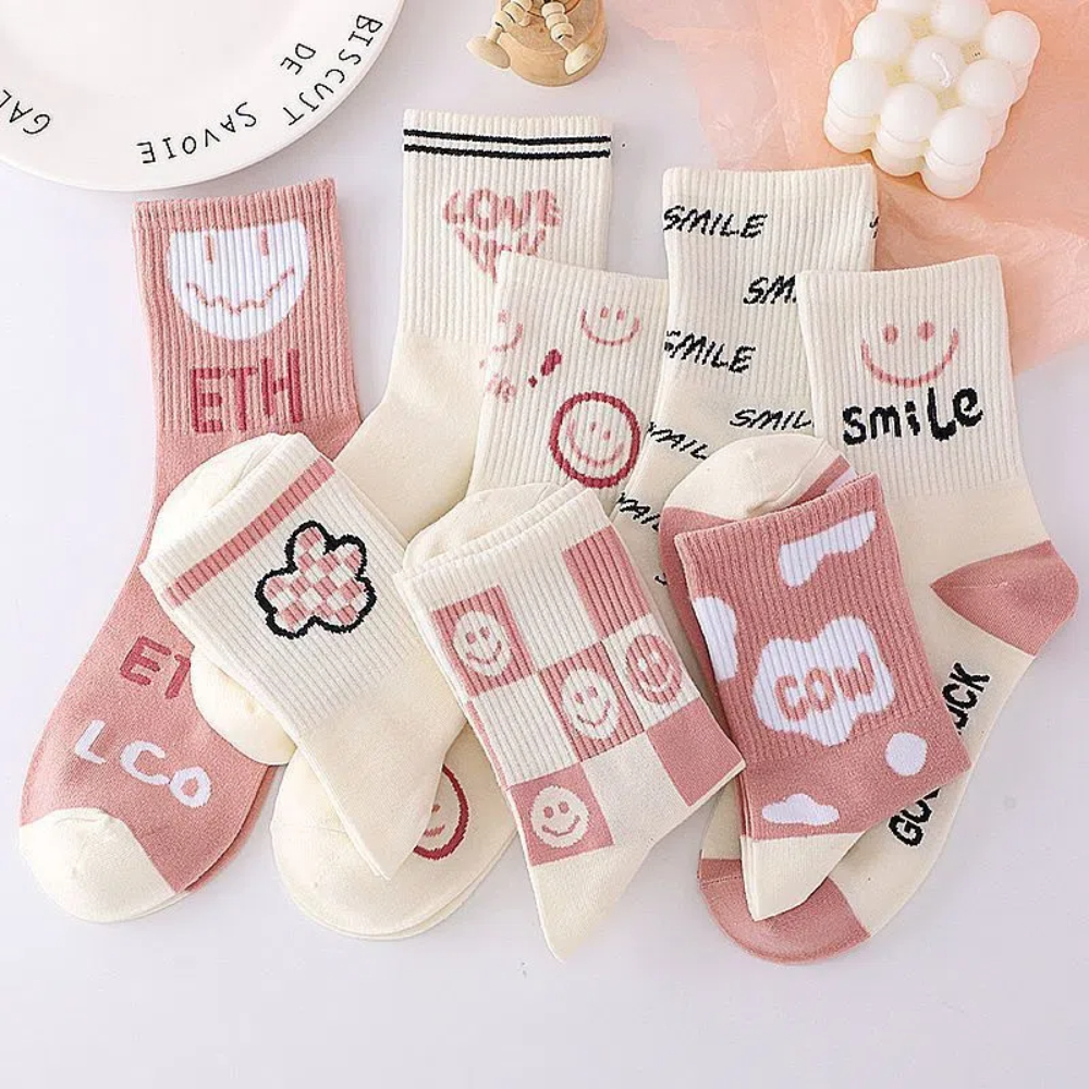 Sock Kids Mid Tube Korean Ins Trendy Versatile Cartoon Cute Japanese Student Sock Kids White Autumn New Collection