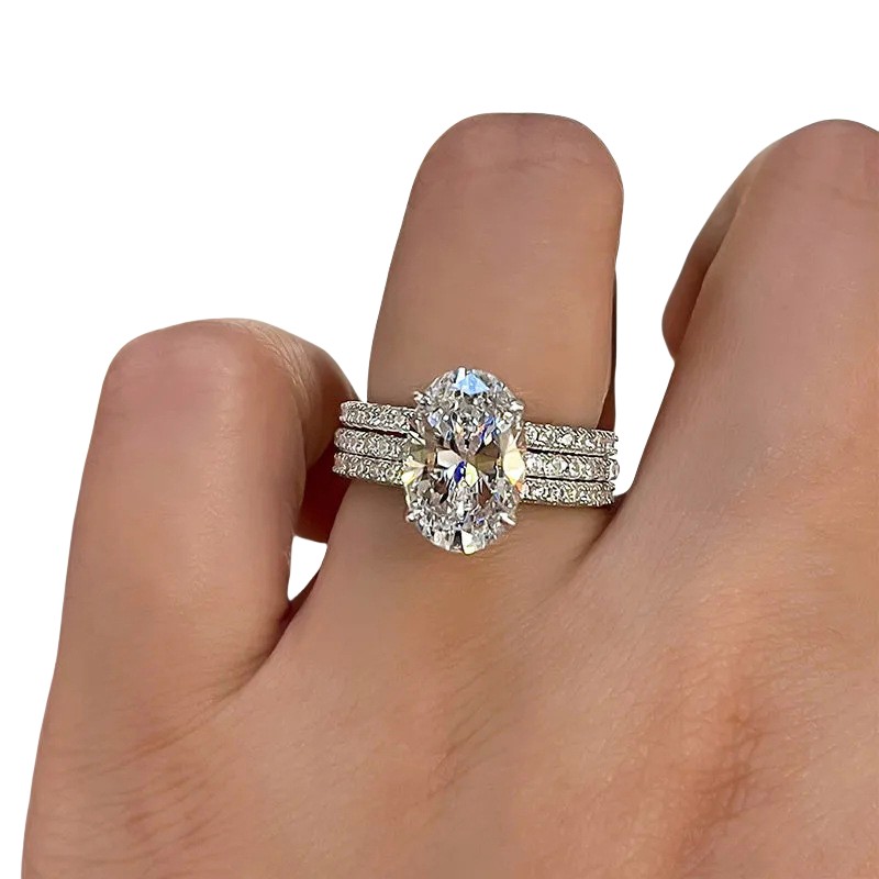 3Pcs Wedding Rings Set Stunning Gorgeous Luxury Jewelry 925 Sterling Silver Fill Oval Cut White Large 5A Cubic Zircon Party Top Sell Women Engagement 