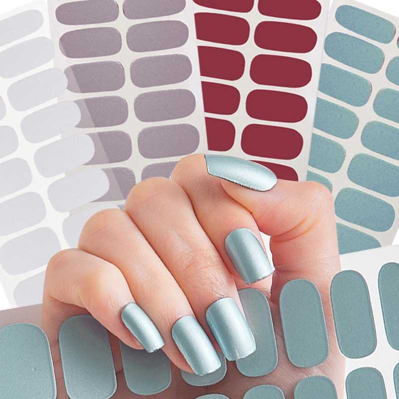 Metal Effect Red Full Cover Nail Stickers Patch Adhesive Floristic Mirror Nail Polish Strips DIY Press on Nail Art ManicureXJ240815