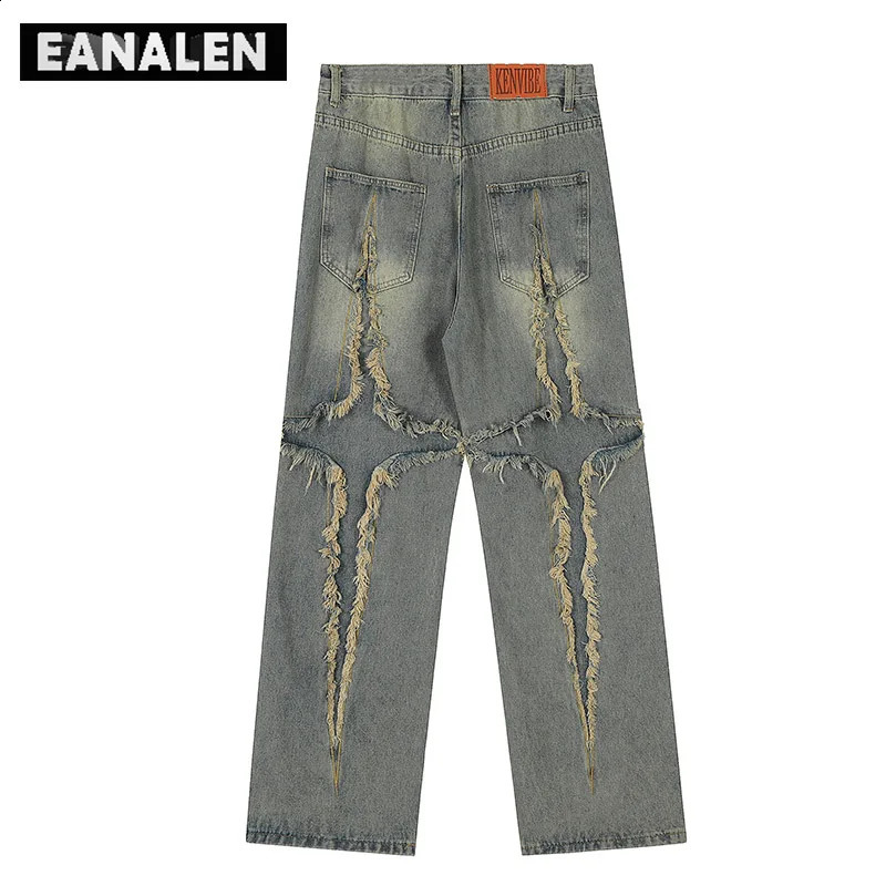 Harajuku Vintage Tie-Dye Loose Jeans Mens Y2K Streetwear Gothic Punk Oversized Casual Pants Womens Wide Legs Bermuda Grunge 240814