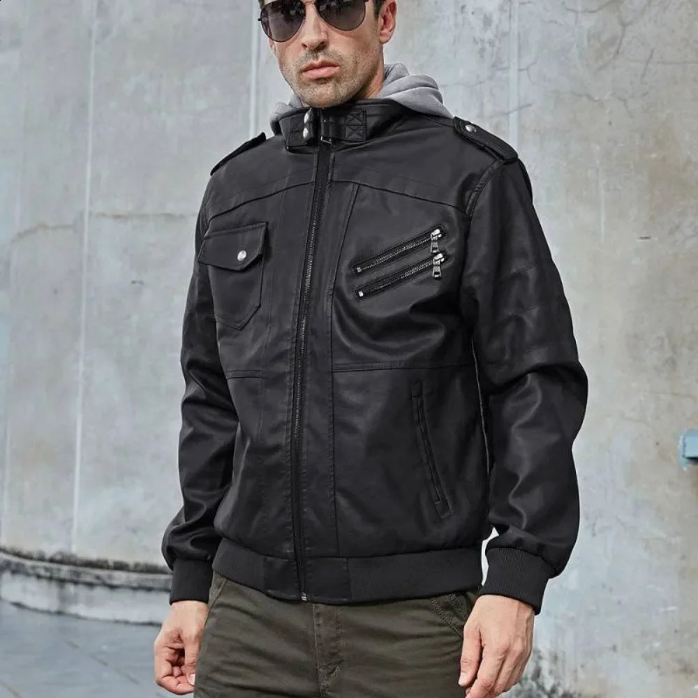 Mens Leather Jackets for Men Autumn Winter Motorcycle PU Jacket Streetwear Outdoor Coats Loose Jacket 240814