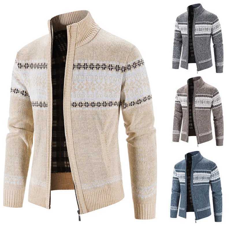 2023 Autumn/Winter New Product Mens Sweater Colored Christmas Snowflake Piece Standing Collar Warm Cardigan Knitted Coat MensXJ240814