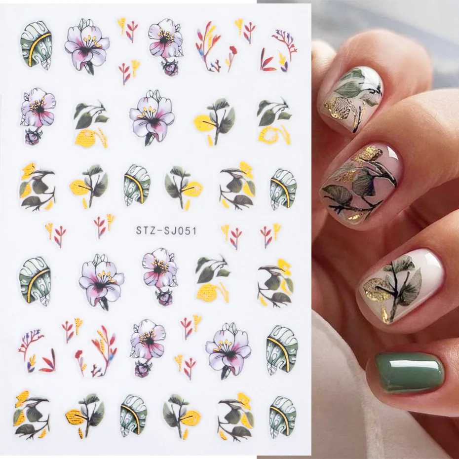 3D Nail Sticker Gold Bronzing Flower Leaves Nail Ink Watermark Geometric Lines for Slider Nail Art Decoration Manicure DesignXJ240814