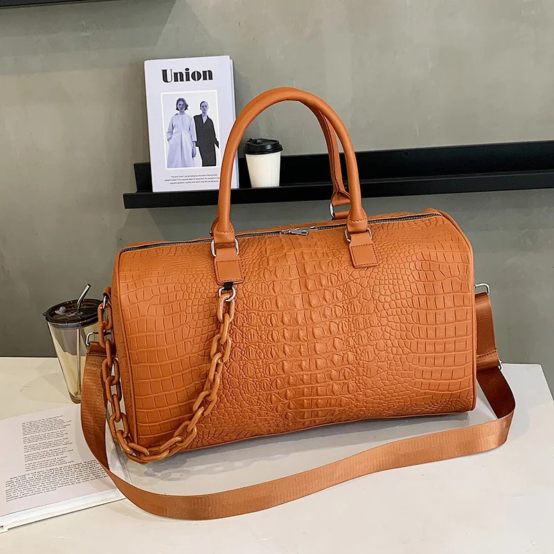 Fashion Travel Bags For Women Punk Style Chain Shoulder Bag Large Capacity Handbag Tote Female Alligator Messenger Bag 240815
