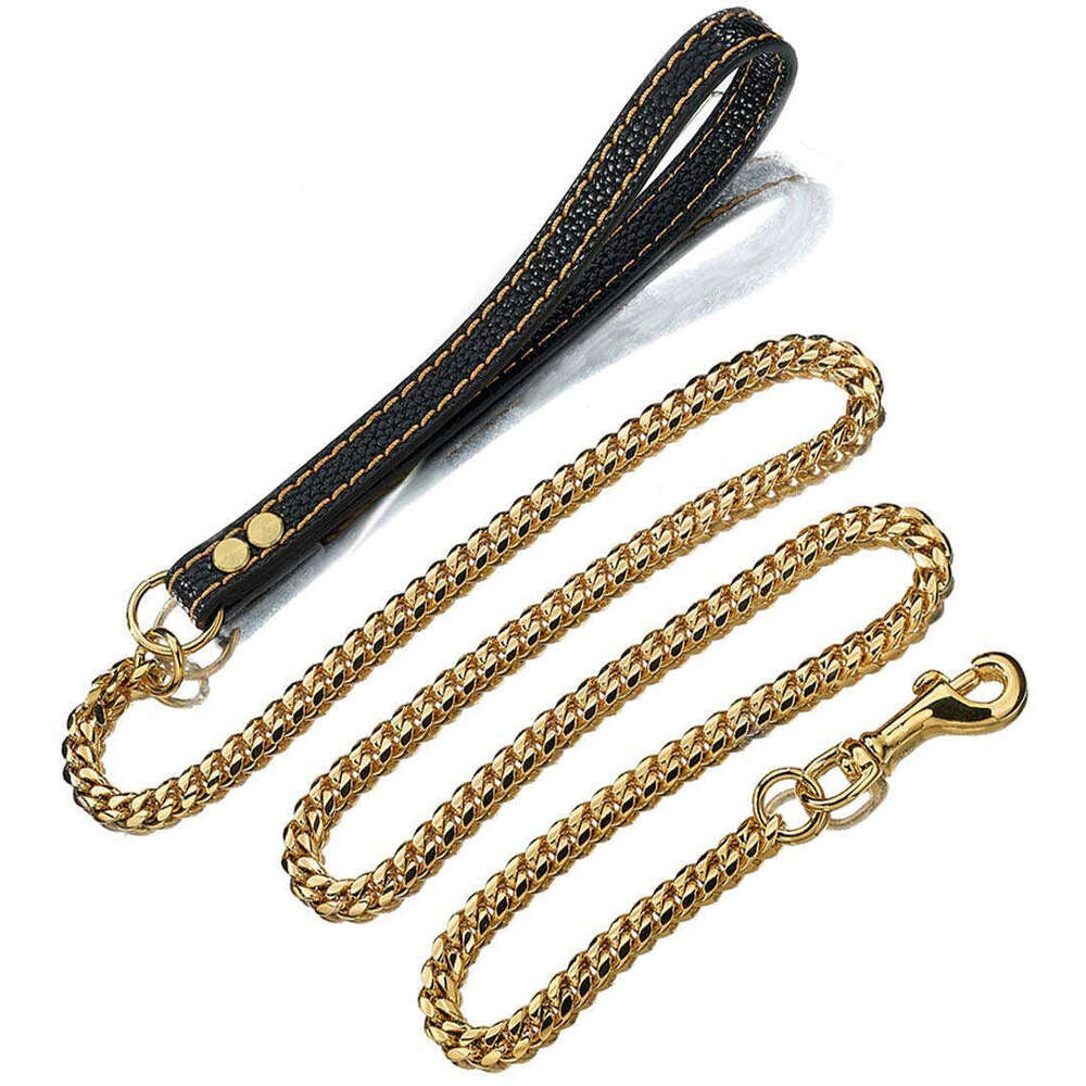 Dog Lead 10Mm Gold Dog Leash Stainless Steel Metal Chew Proof Chain Pet Traction Rope Zozostore