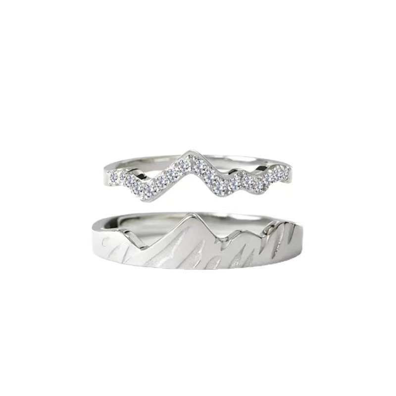Love ring copper inlaid zircon personality peak design water wave ring Europe and the United States fashion couple set ring