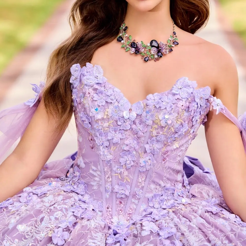 Luxury Lavender Quinceanera Dressess 2025 With Cape Applique Lace Beads Bow Ball Gowns Sweet 16 Dress Vestidos De 15 Anos