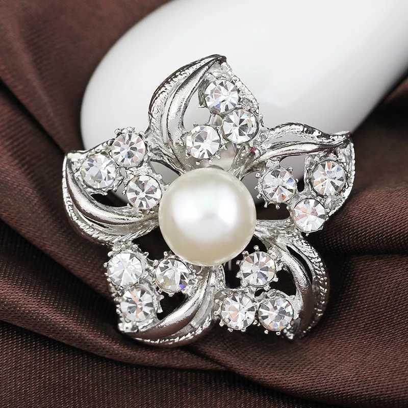 Womens fashion flower pearl rhinestone galvanized brooch wedding bride brooch W240815