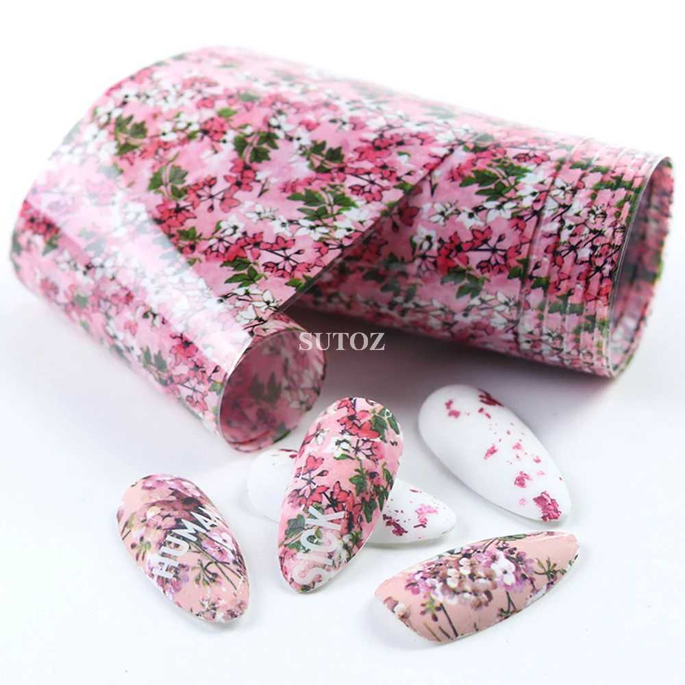 10pcs Floral Transfer Nail Foil Luxury Nail Stickers Rose Flowers Lettering Decals Leopard Starry Paper Manicure Wraps NL3108XJ240814