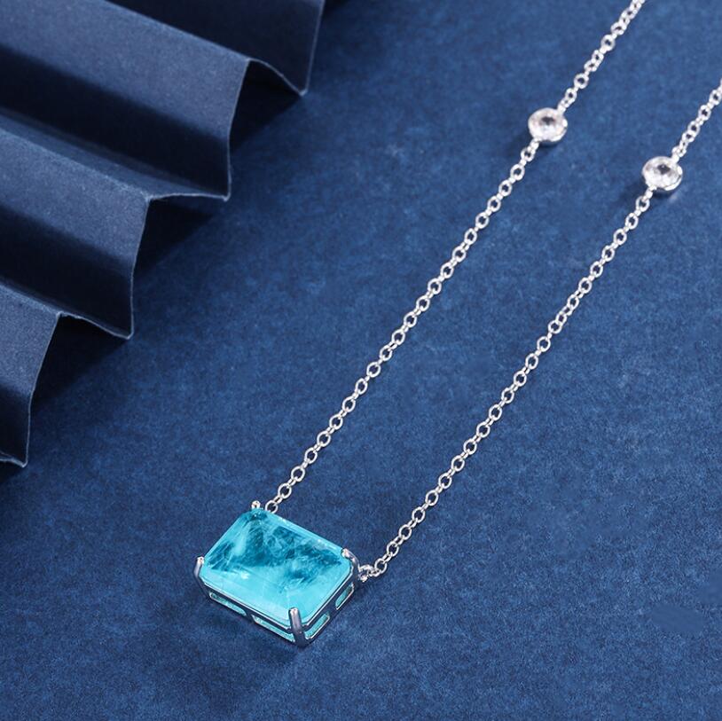 Choucong Ins Top Sell Laddies Jewellery Square Pendant Solitaire 925 Sterling Silver Princess Cut Emerald Party Fashion Women Beach Clavicle Necklace 