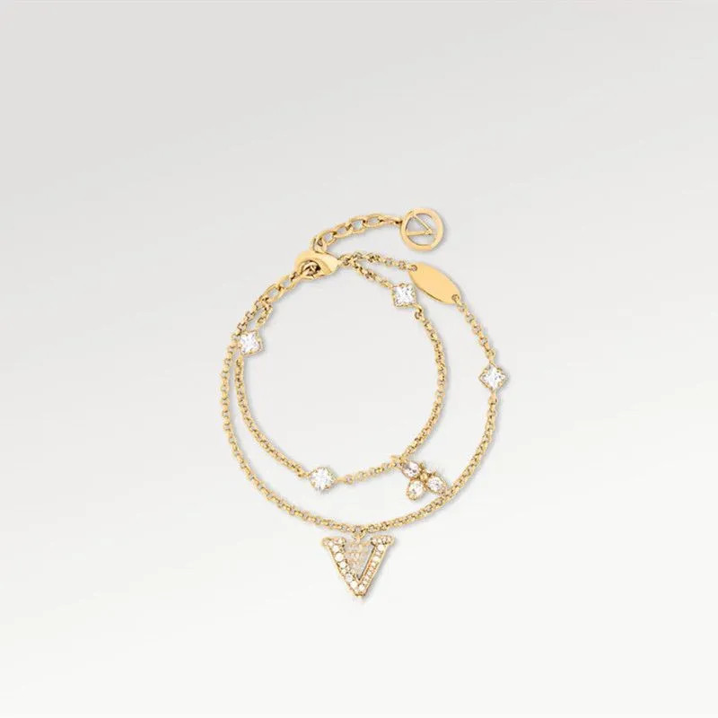 With Box Dual Chains Luxury Popular Women Charm Bracelets Diamond Crystal 18K Gold Plated Designer Bracelet For Wedding Party Jewelry Gift