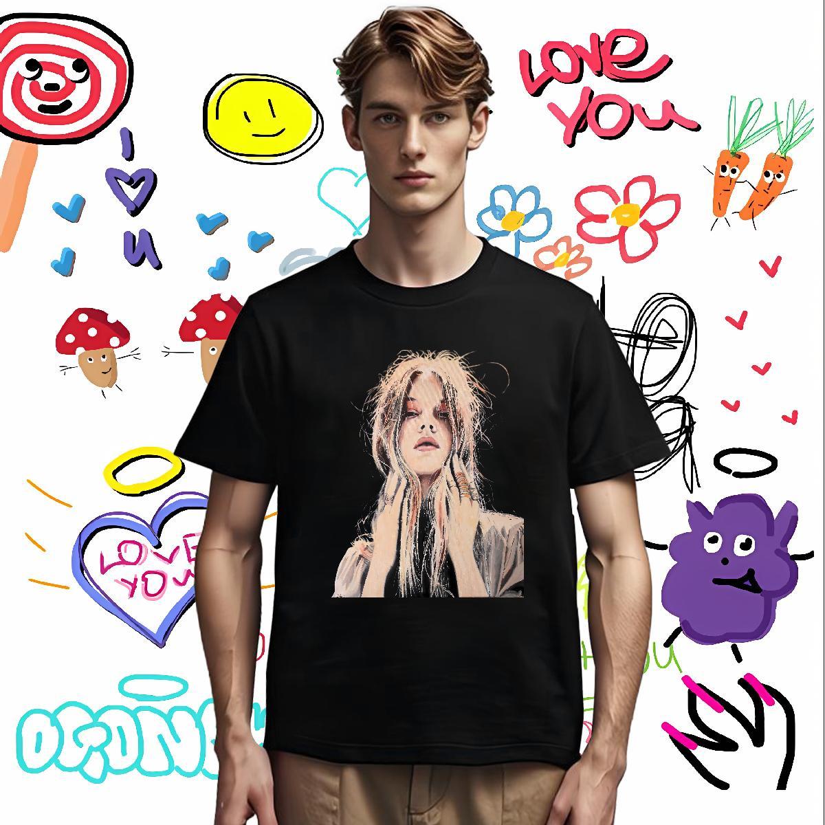 T Shirts Men 230g 100% Cotton face Anime Printing Street Short Sleeve O-Neck Floral Print Men Tees 2024 DIY Classic Wear