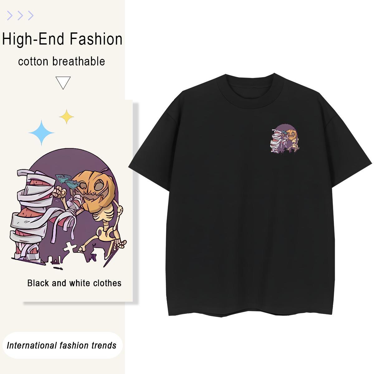 T Shirt For Man 230g Pure Cotton pumpkin Hip Hop Breathable Crew Neck Custom Cartoon Men Tops Tees Designer Loose Clothes