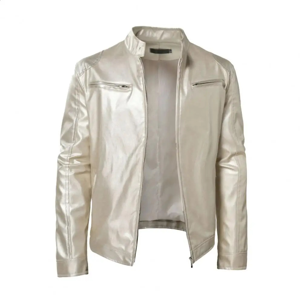 Shiny Gold Leather Jackets For Men Night Club 2024 Mens Fashion Jacket AntiWind Motorcycle Hip Hop Coat y240826