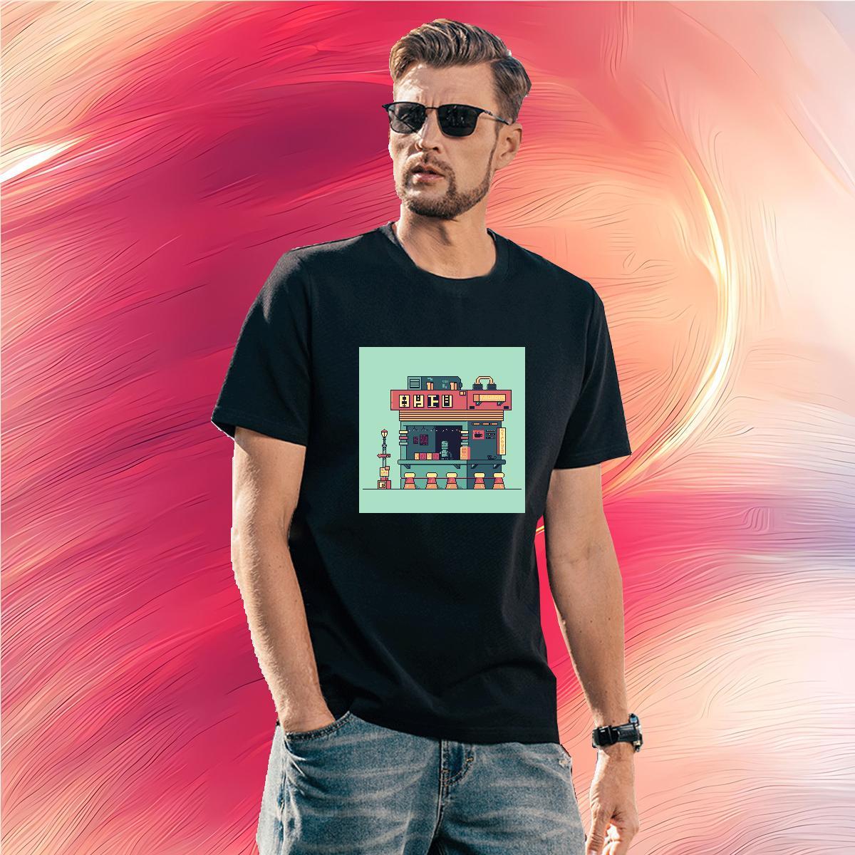 Cool robot T Shirts Men Sports Casual Men Tops Tees 230g Pure Cotton Fashion New Breathable Short Sleeve Customized Print Top Tees