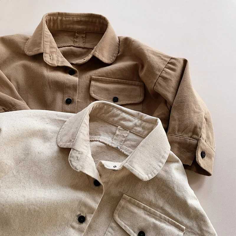 2024 new childrens long sleeved shirt jacket baby pocket jacket fashionable girls cardigan wool sweater retro childrens jacket boys jacket autumn clot