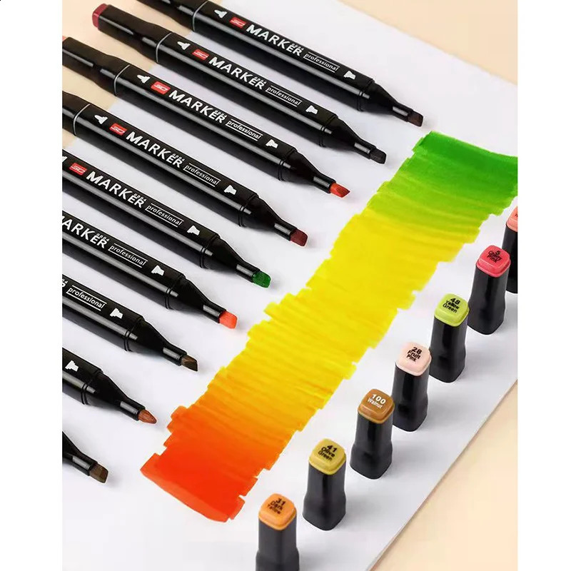 wholesale 24-80 Colors Oily Art Marker Pen Set for Draw Double Headed Sketching Oily Tip Based Markers Graffiti Manga School Art Supplies 240813