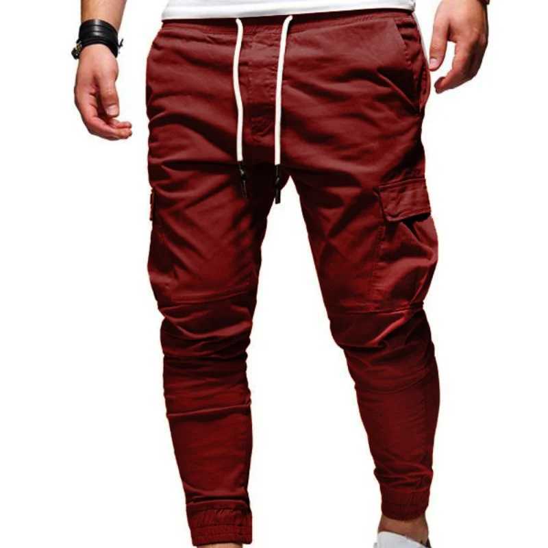 Mens autumn and winter new mid waist elastic pencil pants with drawstring and casual pocket splicing Versatile TrouserW240725