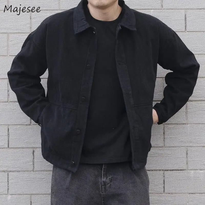 Simple Denim Jackets Men Black Classic All-match Vintage Males Large Size Outwear Comfort S-4XL Daily Unisex 240814