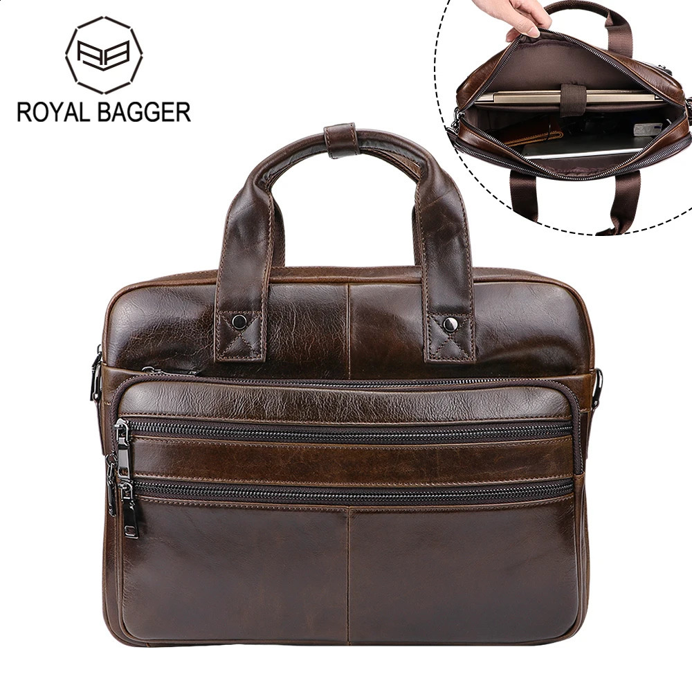 Royal Bagger 15.6 Laptop Briefcases for Men Genuine Cow Leather Business Shoulder Messenger Bag Vintage Casual Handbags 1512 240813