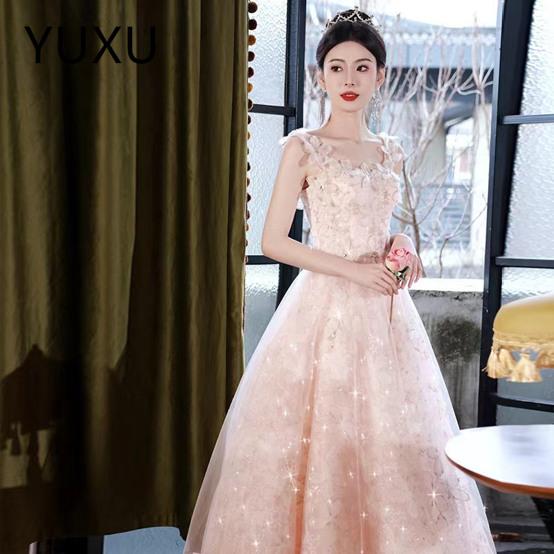 pink promdress Casual Dresse boho princess Spaghetti Straps Prom Dress Ruffles Hem Sleeveless Long Female Dresses 2024 Elegant Party Evening Gowns Ali