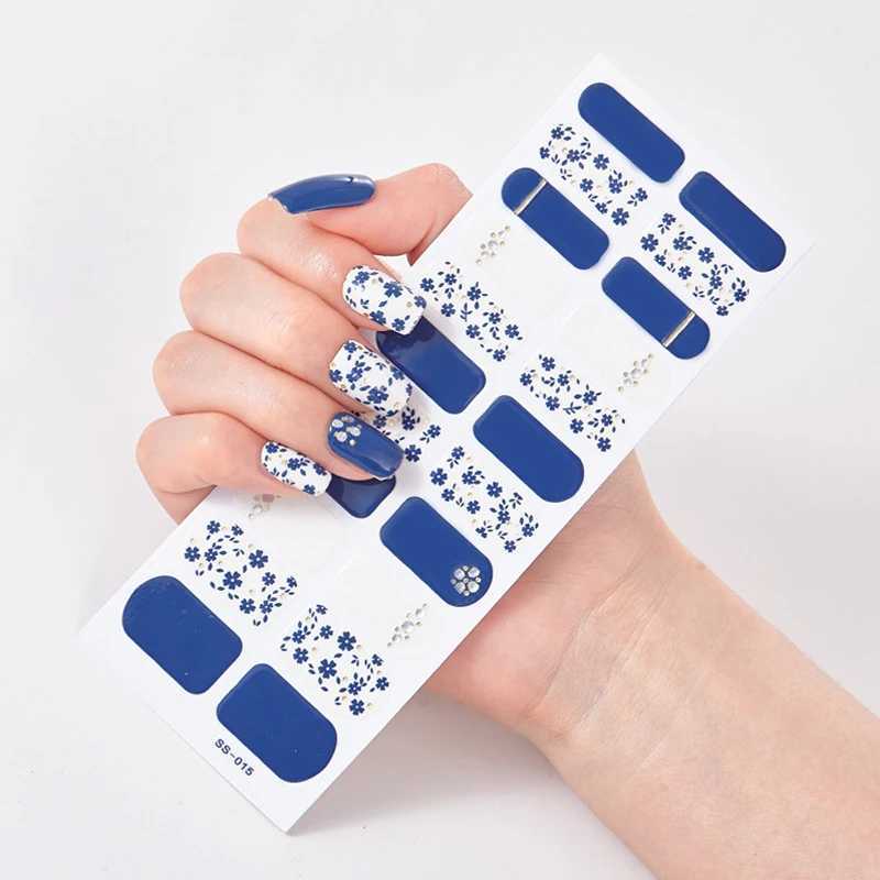 Blue Nail Art Adhesive Full Cover Sticker Manicure Shiny Sequins Nail Polish Strips Wraps Self Adhesive Accessories DecorationsXJ240814