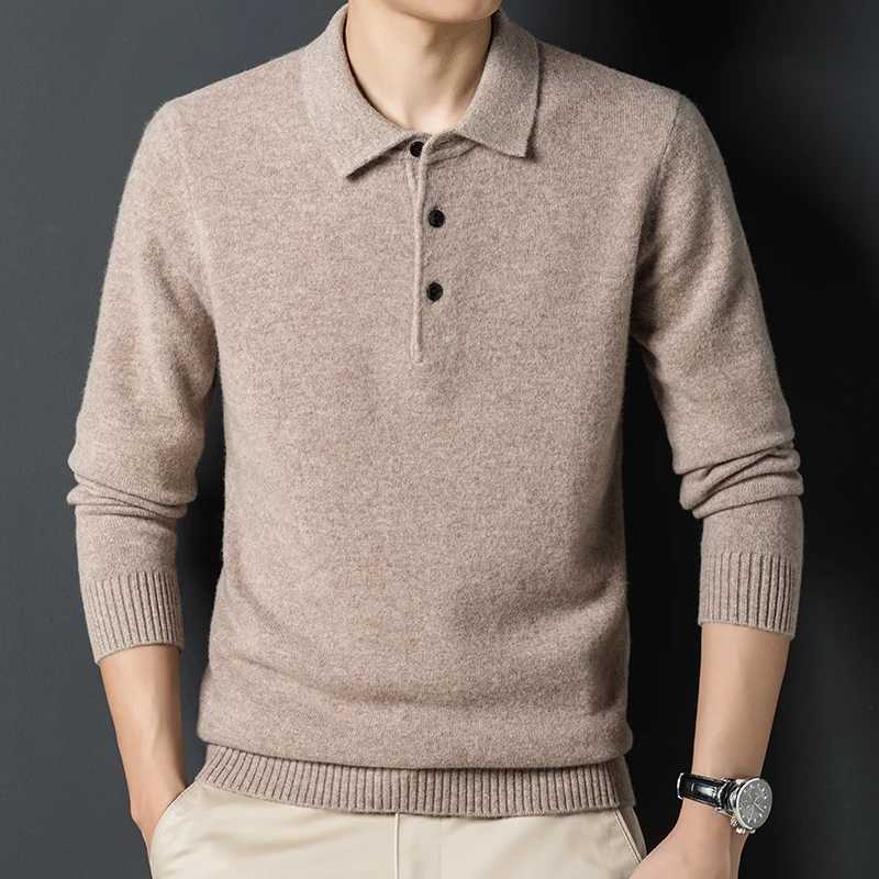 Cashmere sweater mens Polo neck 100% pure wool sweater solid color sweater backing sweaterXJ240814