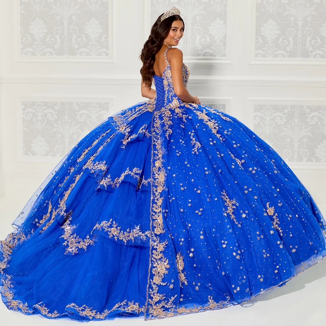 Royal Blue Princess Quinceanera Dress Ball Gown Lace Applique Beading Tull Spaghetti Strap Corset Sweet 16 Vestido 15 De Anos