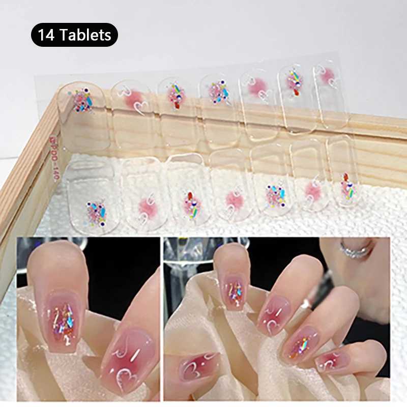 14 Strips Gel Nail Stickers Full Cover Nail Patch Floristic Nail Stickers Nail Polish Strips DIY Nail Art MakingXJ240814