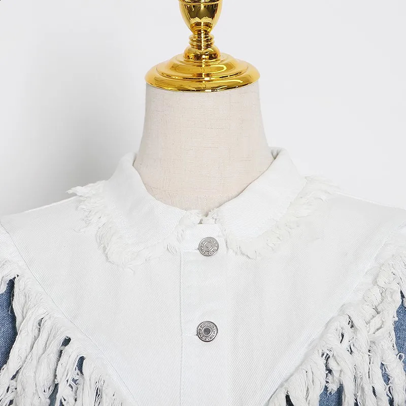 TNFS Women Denim Jacket crop denim tassel jackets Vintage Short All Match Fashion Spring Autumn Fashion drop 240814
